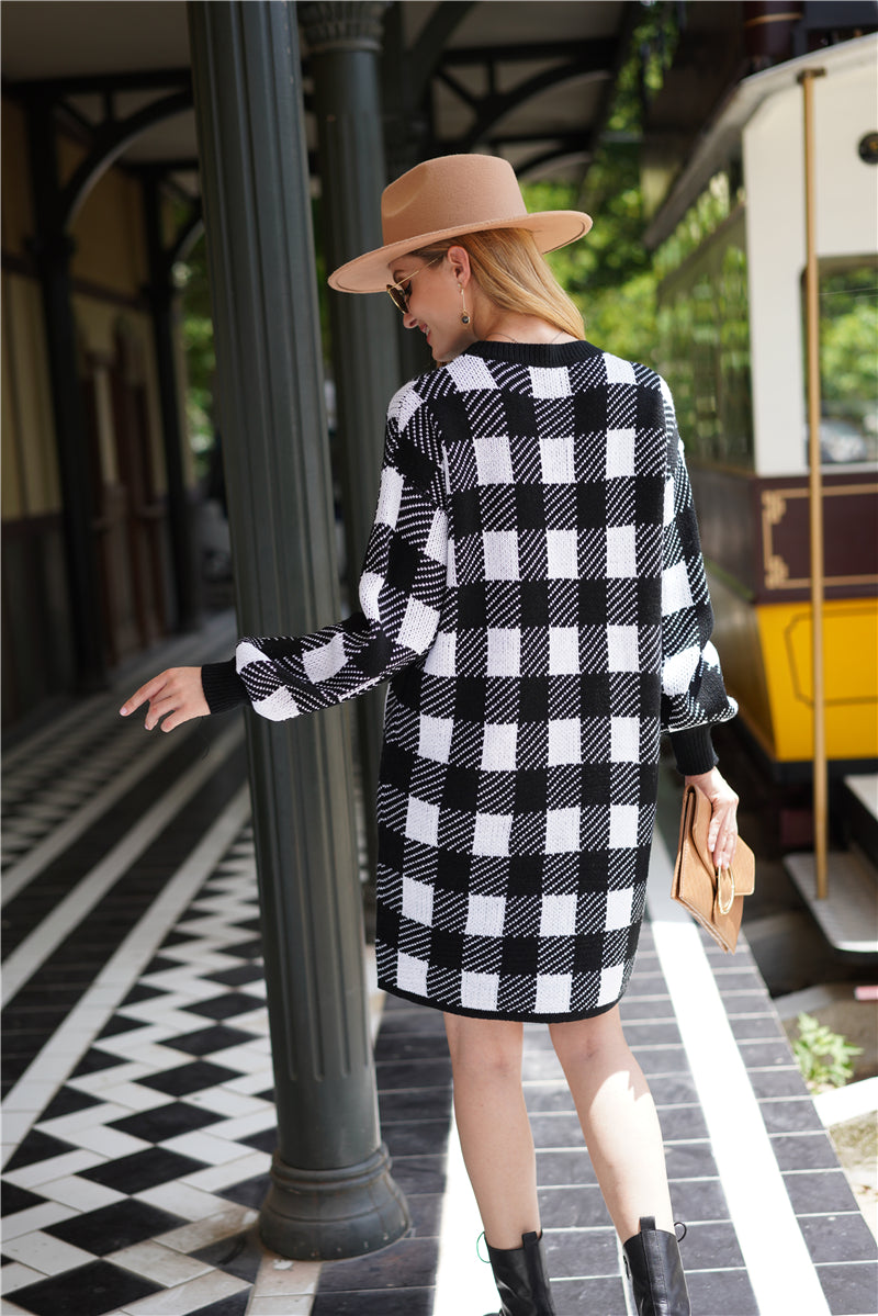 Autumn Winter Office Office Plaid Sweater Loose Sweater Pullover Sweater