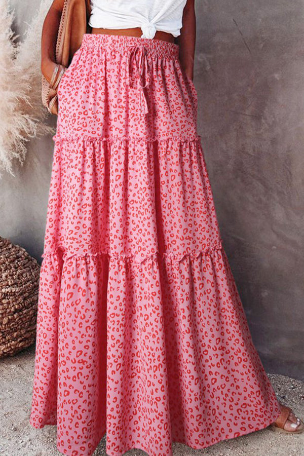 Print Stretch Elastic Waist Pocket High Waist Skirt