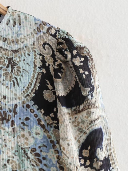 Ruffle Paisley Print a Line Mini Dress
