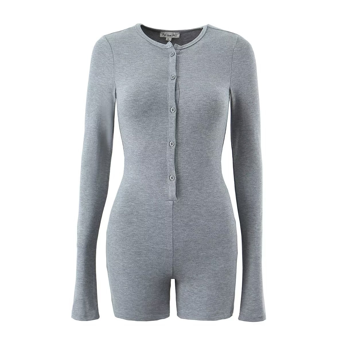 Round Neck Breasted Jumpsuit Spring Holiday Slim Elastic Jumpsuit Short