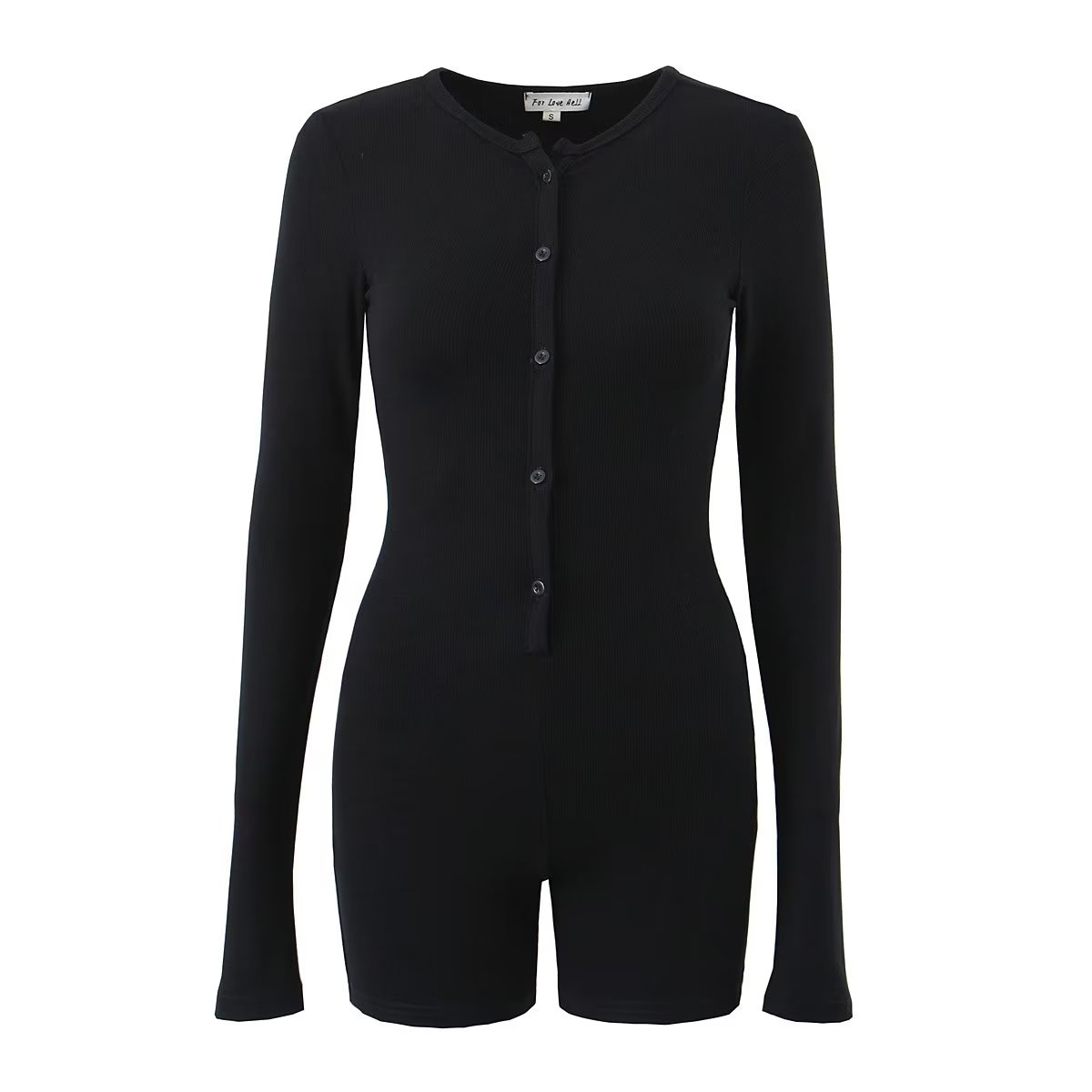 Round Neck Breasted Jumpsuit Spring Holiday Slim Elastic Jumpsuit Short