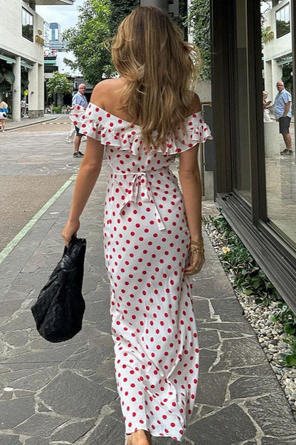 Polka Dot Cami A-line Ruffled Maxi Dress