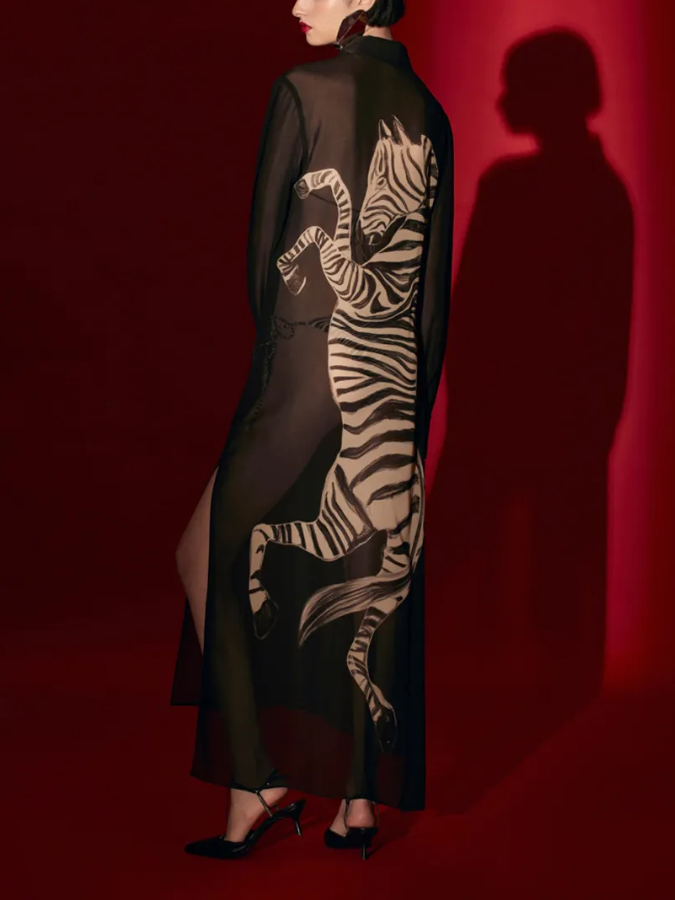 Zebra Print One Piece Swimsuit and Shirt Long Skirt