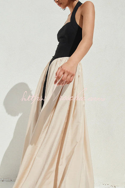 Contrast Color Stitching Sleeveless Backless Slim Maxi Dress