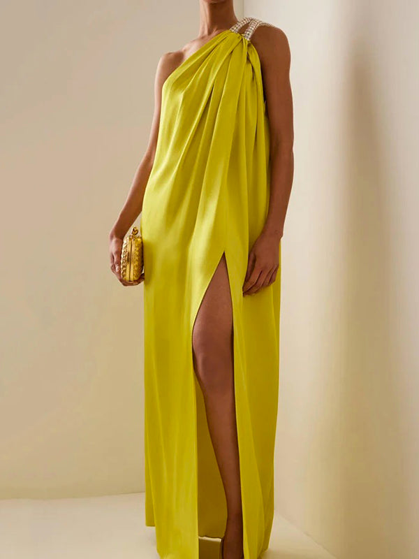 Loose Sleeveless Color One-shoulder Maxi Dresses