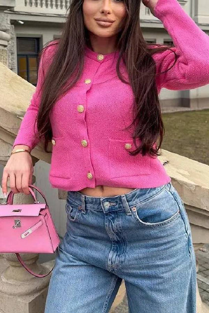 Golden Button Knit Cardigan