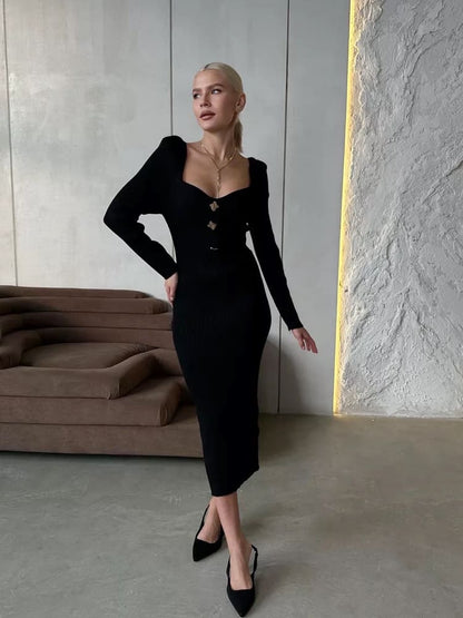 Slim Fit High-waist Knit Sweater Dress