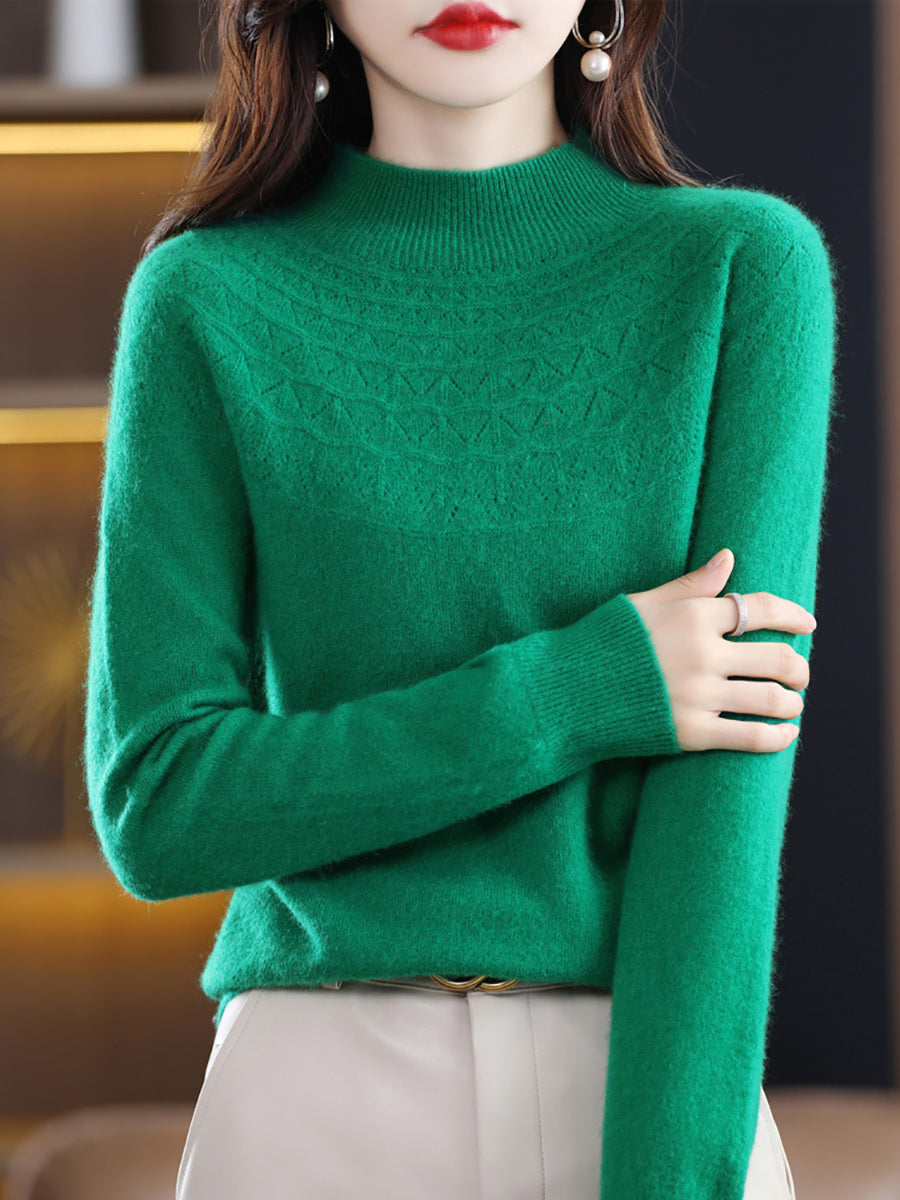 Autumn Cable Knit 100%wool Half Turtleneck Sweater Qn017
