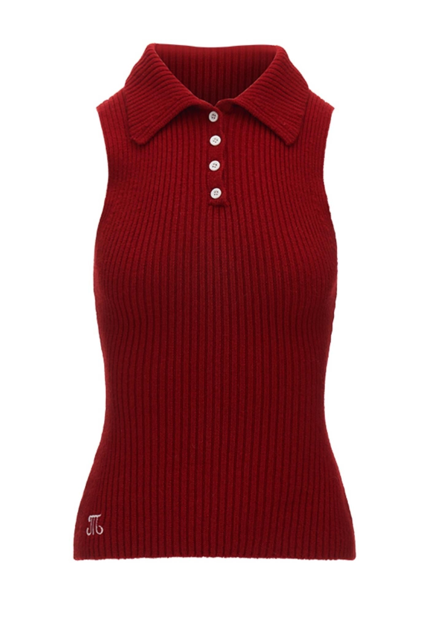 Ribbed Polo Sweater Sleeveless/long Sleeve