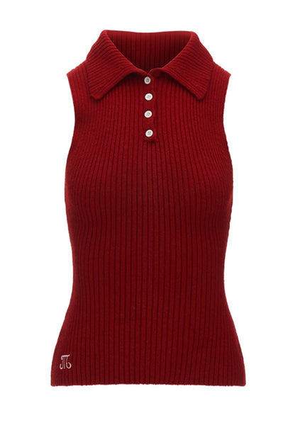 Ribbed Polo Sweater Sleeveless/long Sleeve