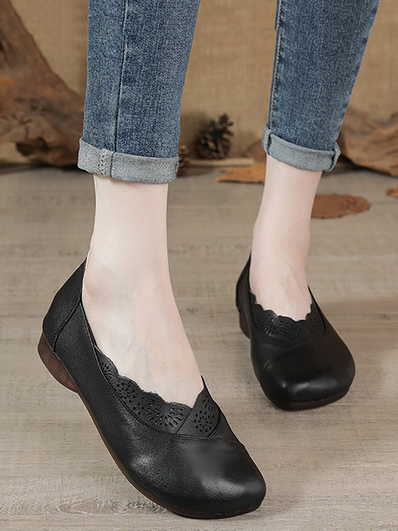 Artsy Soft Leather Spliced Low Heel Shoes Rr1048