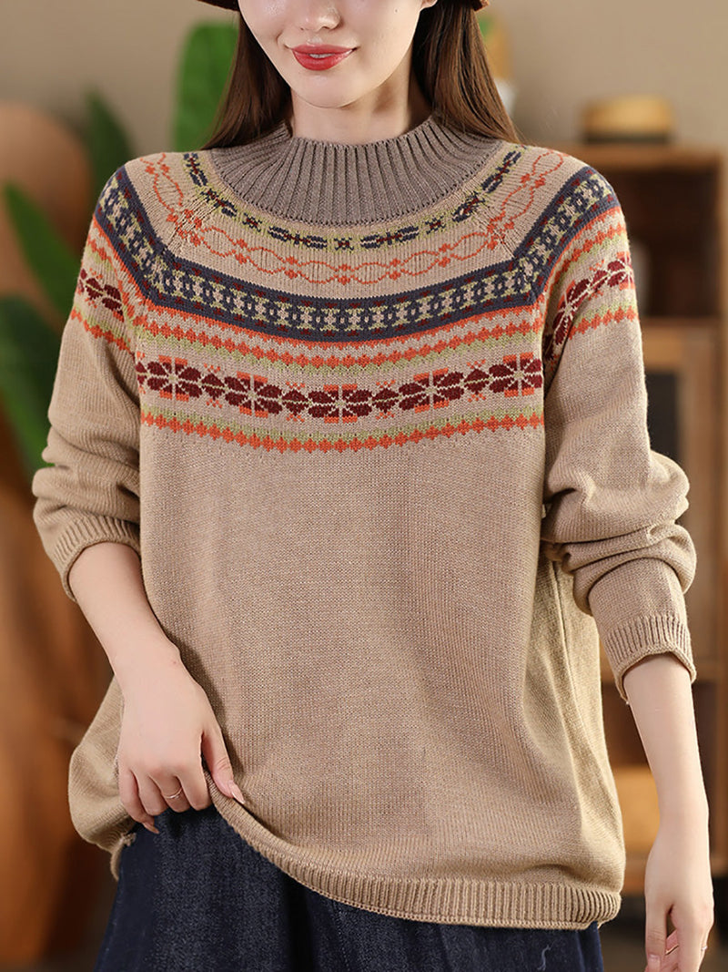 Autumn Jacquard Half Turtleneck Sweater Ai1005