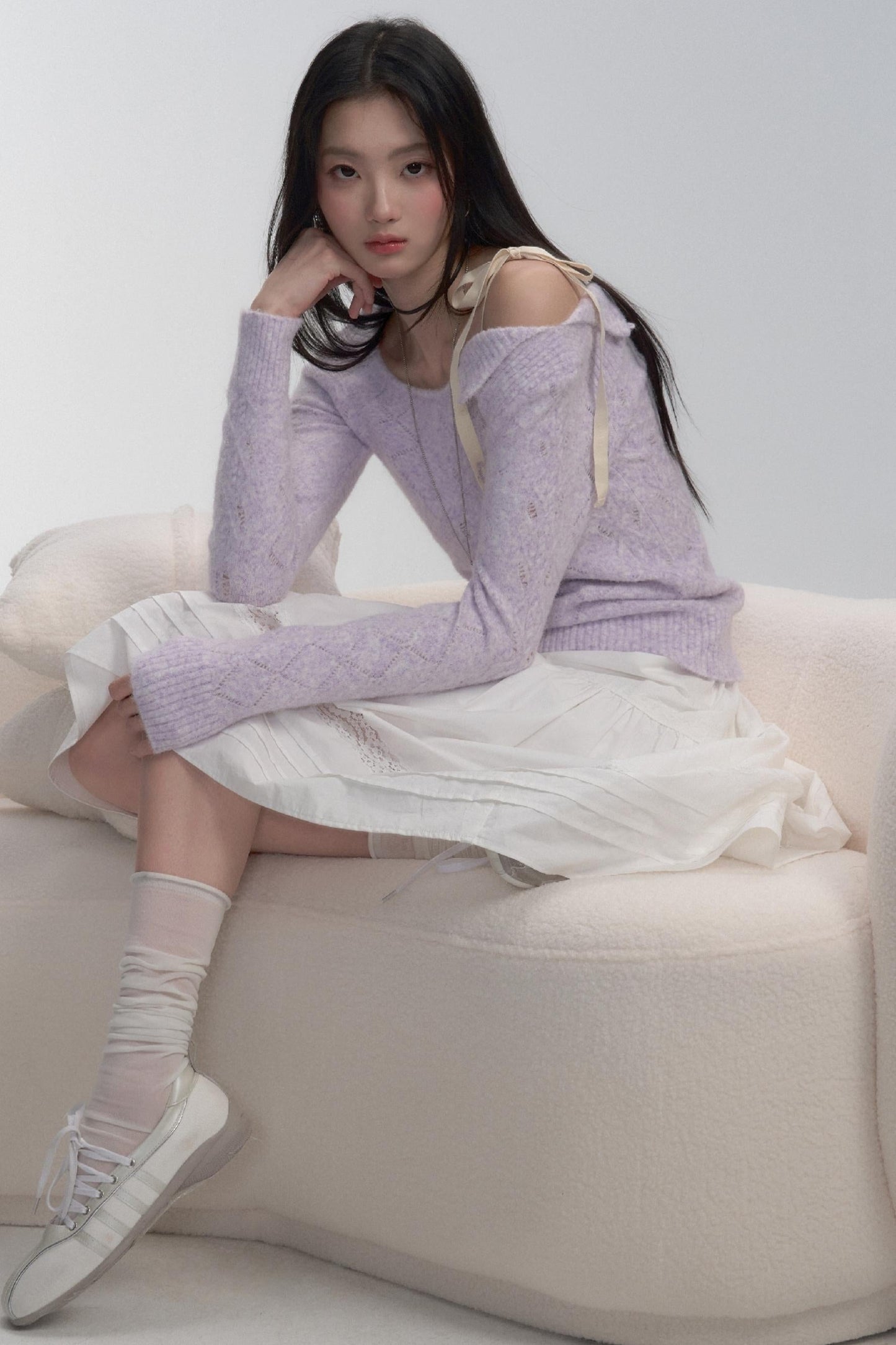 Lavender Diamond Pattern Knit Blouse