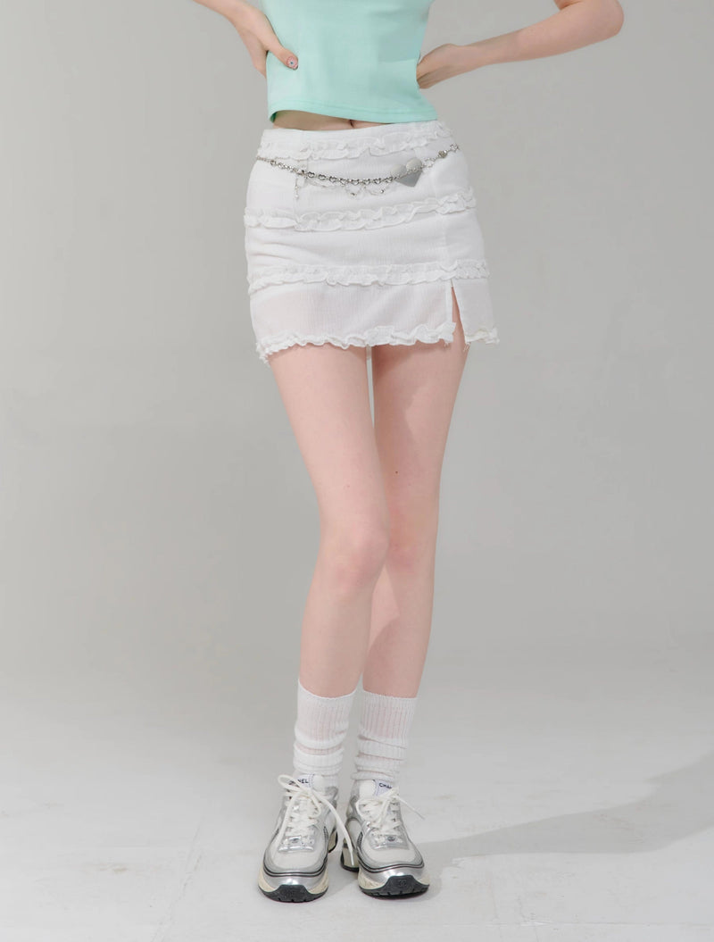 Ruffled White Mini Skirt