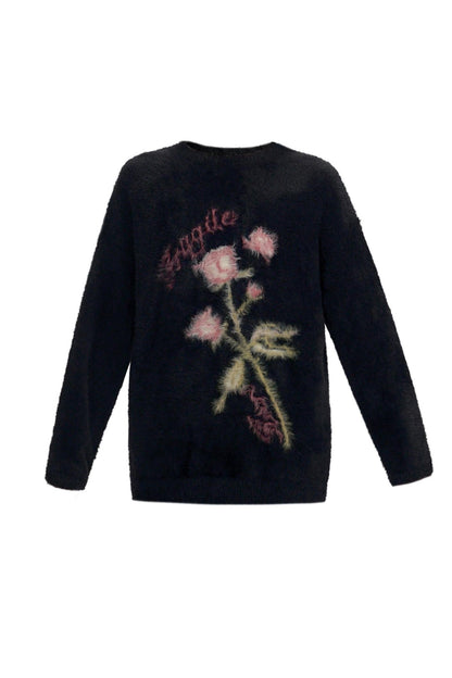 Embroidered Fuzzy Sweater