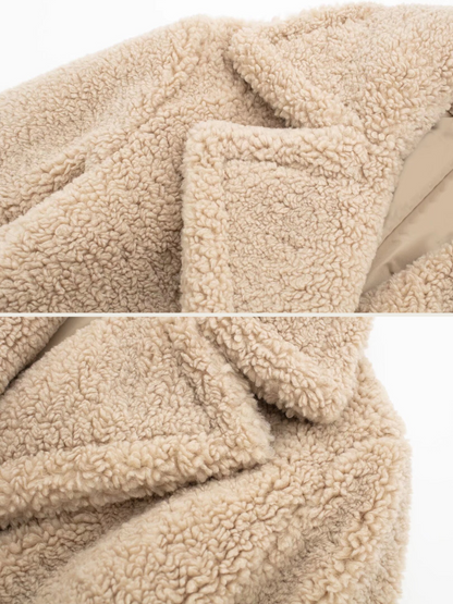 Athalia Double-breasted Long Teddy Coat