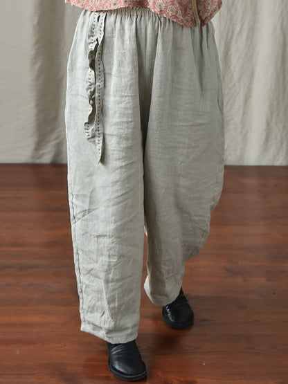 Drawstring Loose Linen Turnip Pants Cx045
