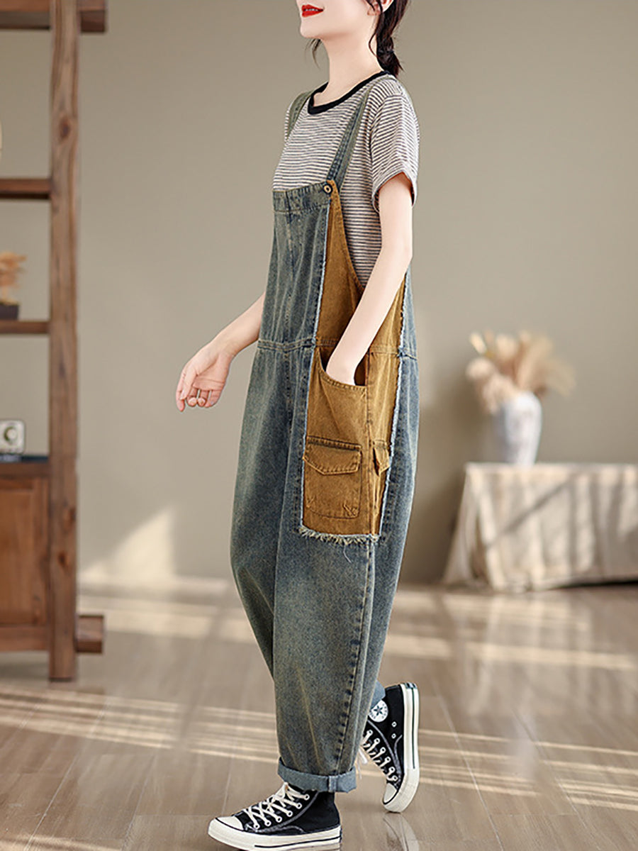 Artsy Summer Colorblock Denim Jumpsuits Sc1051