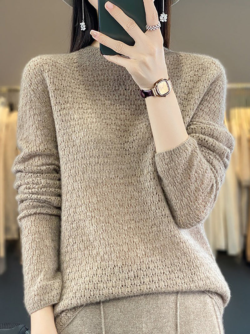 Autumn Knit 100%wool O-neck Sweater Wu010
