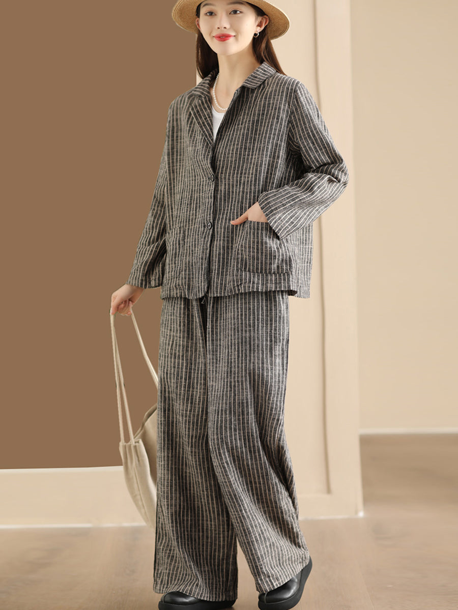 Stripe Spring Linen Shirt+pants Ii1057