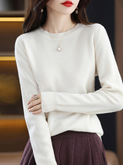 Autumn Wool Knitted O-neck Bottom Sweater Cx058
