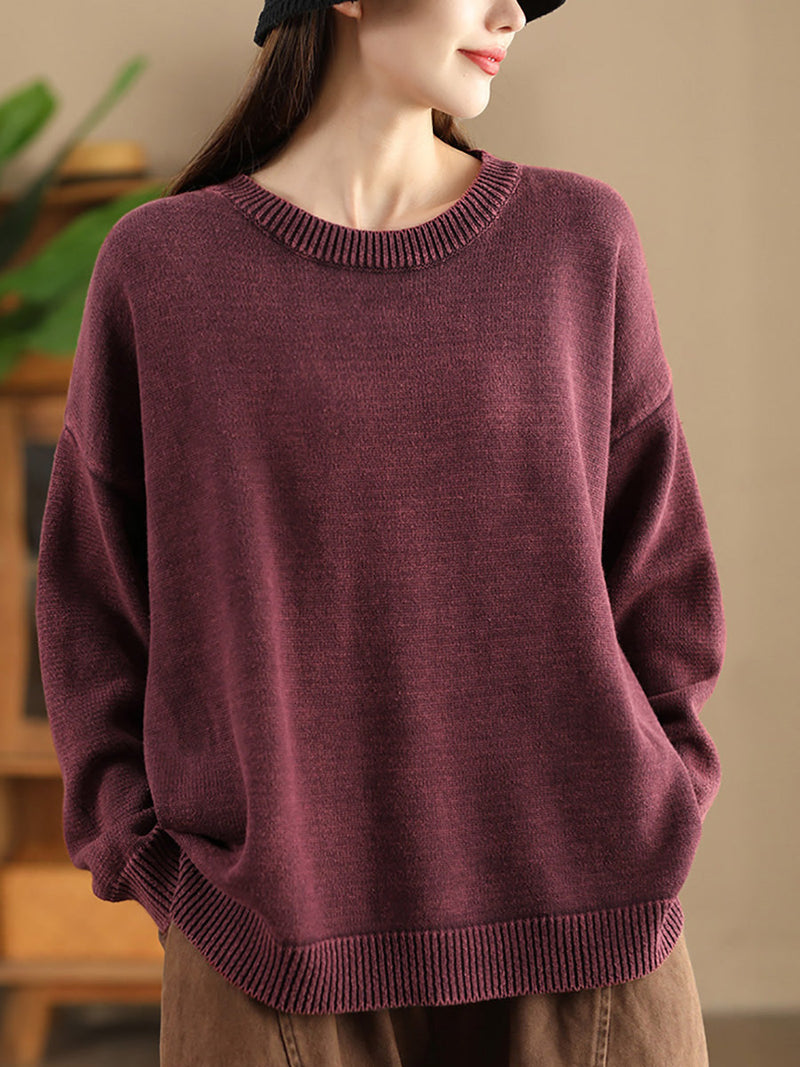 Autumn O-neck Pure Color Knit Sweater Ak1028