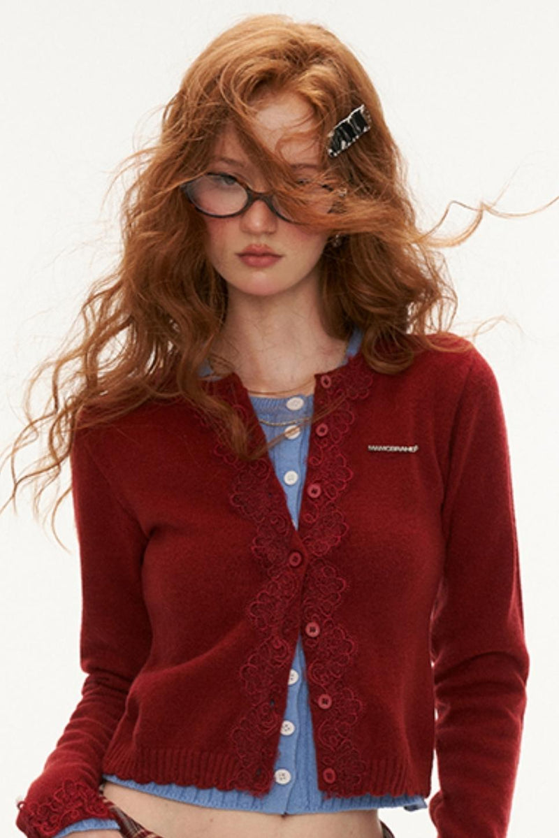 Lace Trim Cardigan Set-up