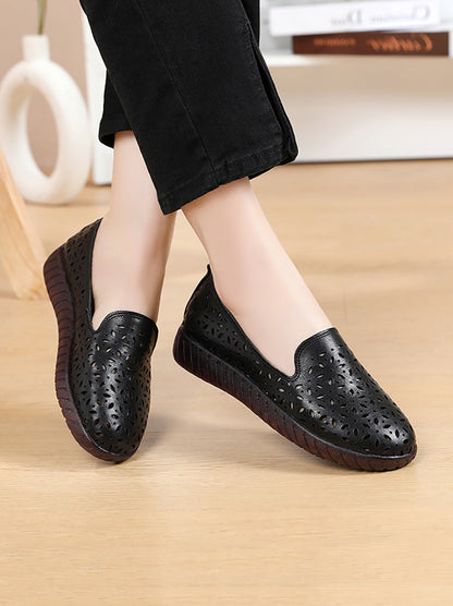 Summer Leather Cutout Flat Soft Shoes Ui1027