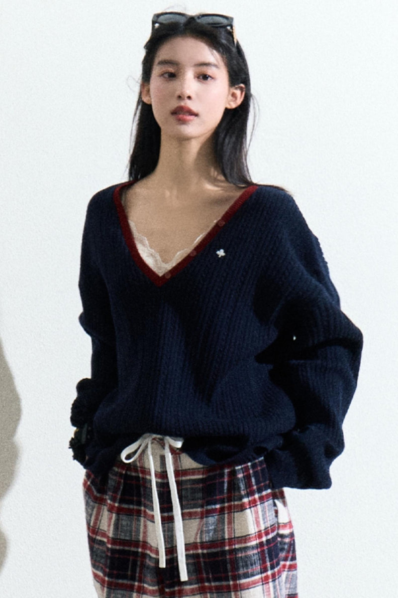 Navy V-neck Knit Cardigan