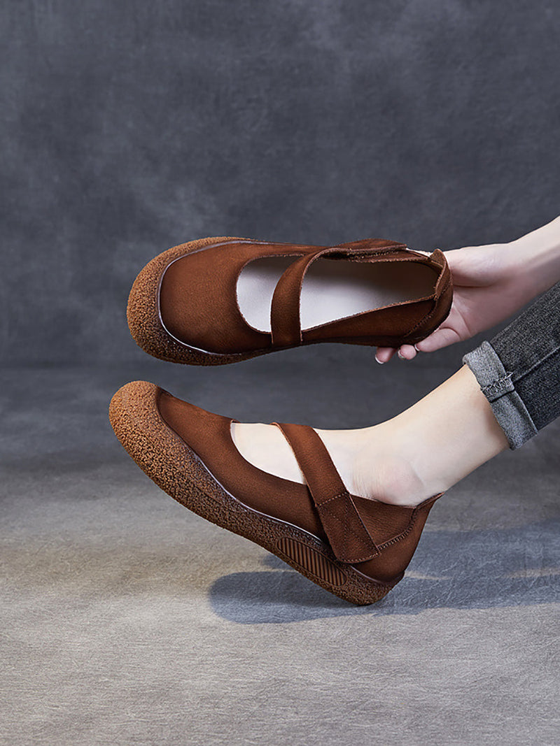 Summer Retro Leather Flat Shoes Qw1019