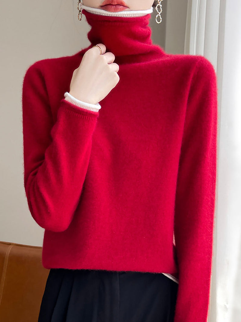 Autumn Turtleneck Colorblock Wool Sweater Ba1010