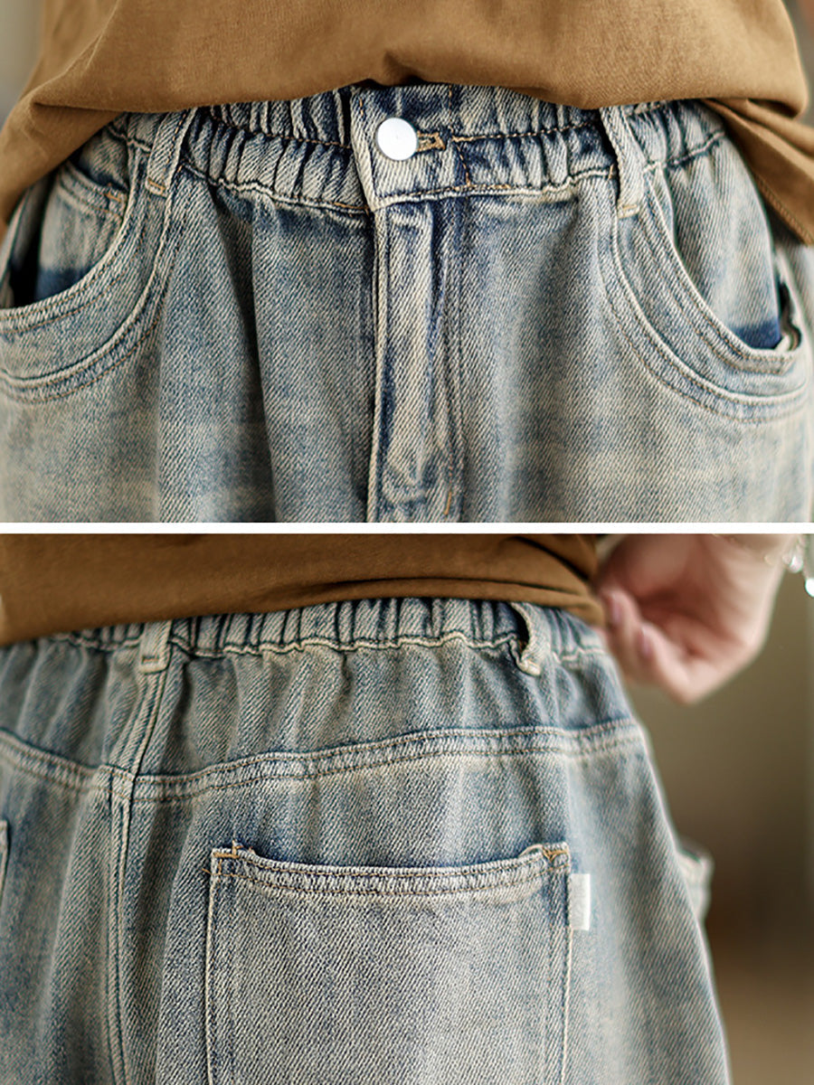 Summer Worn Denim Wide-leg Fifth Pants Cc037