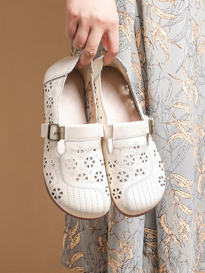 Leather Cutout Soft Flat Shoes As1019
