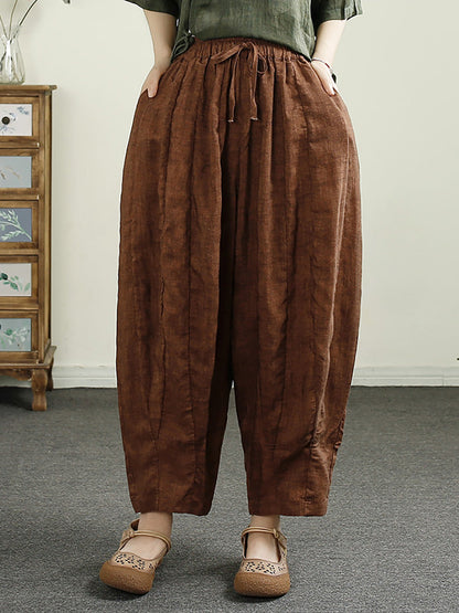 Summer Retro Spliced Harem Linen Pants Cx010