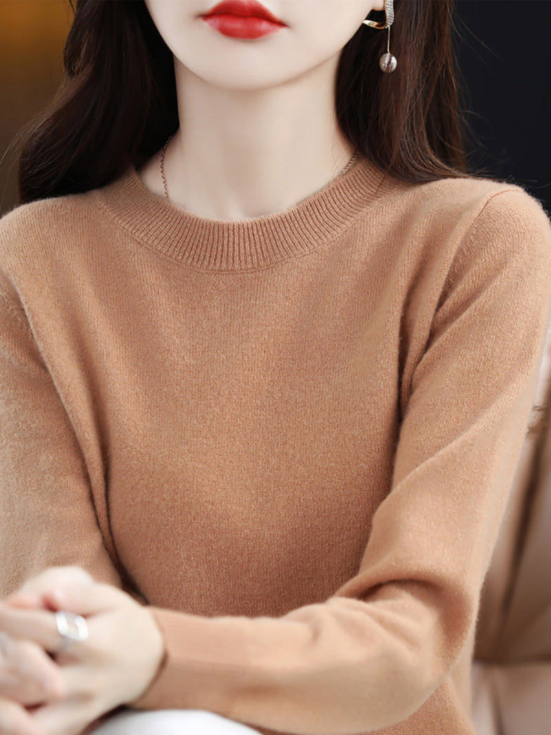Autumn Wool Knitted O-neck Bottom Sweater Cx058