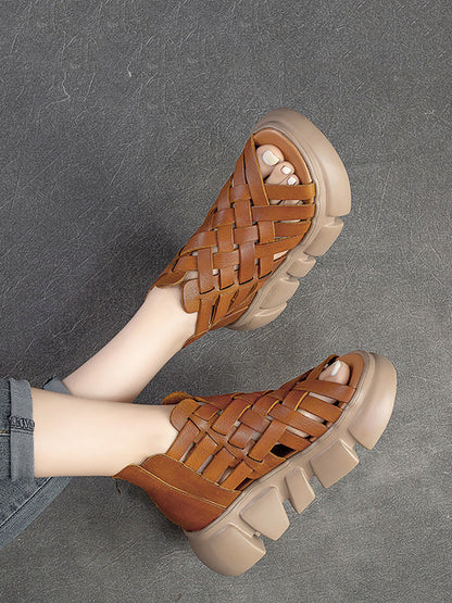 Summer Leather Weave Platform Sandals As1016