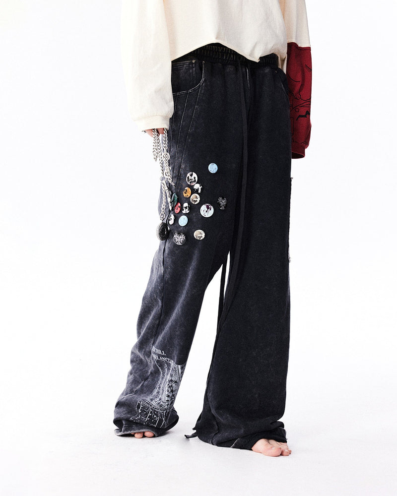 Pin Badges Velvet Wide-leg Pants