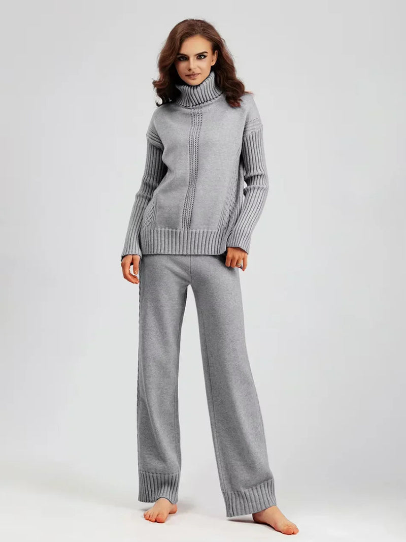 Scarlett - High-neck Knit Sweater & Loose Pants Set