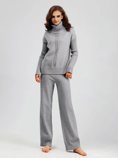 Scarlett - High-neck Knit Sweater & Loose Pants Set