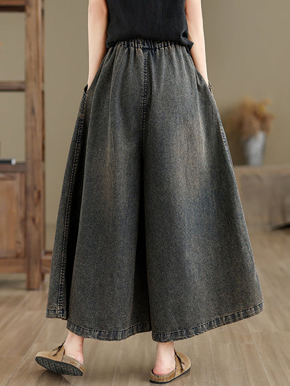 Summer Flower Denim Wide-leg Pants Op1010