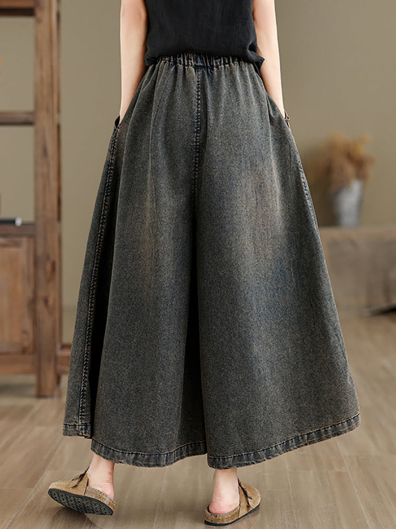 Summer Flower Denim Wide-leg Pants Op1010
