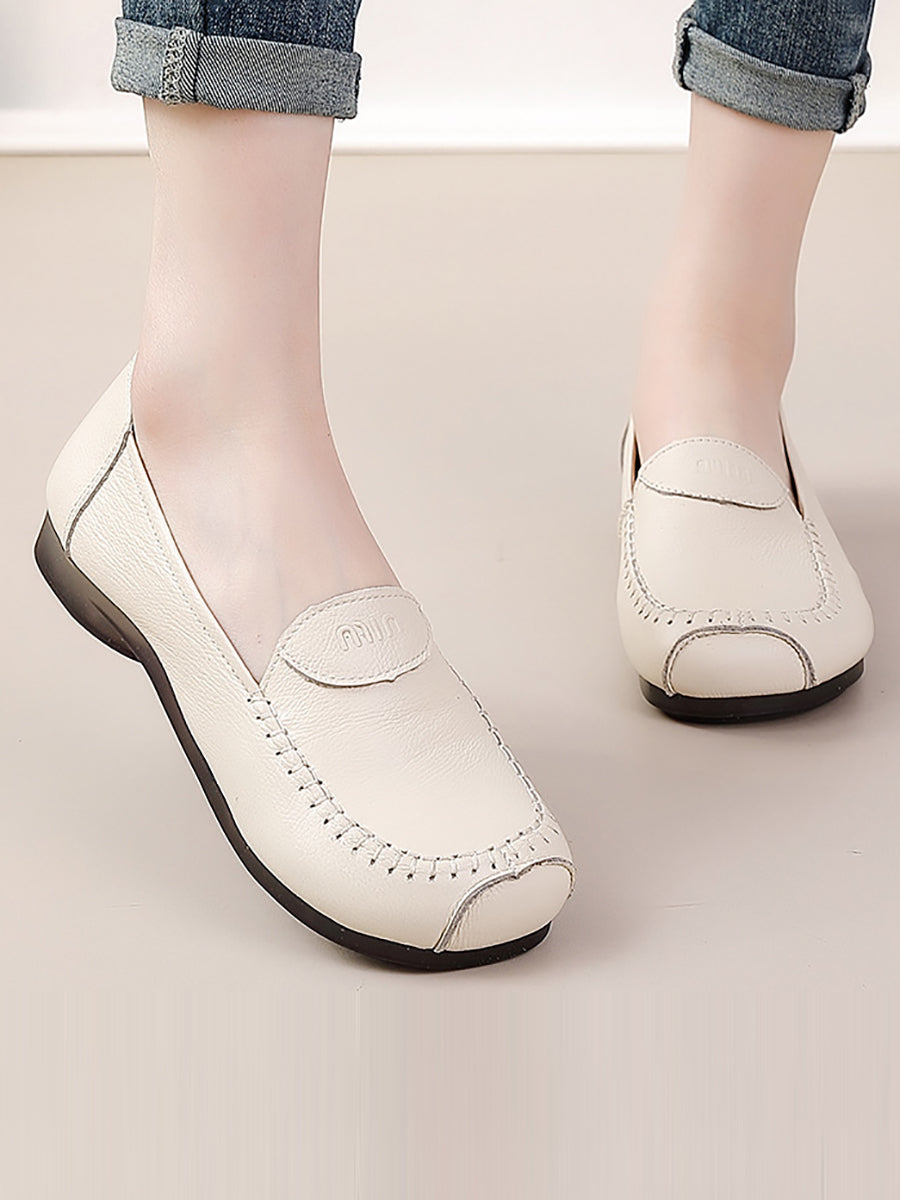 Summer Soft Leather Stitching Flat Shoes Pp1031