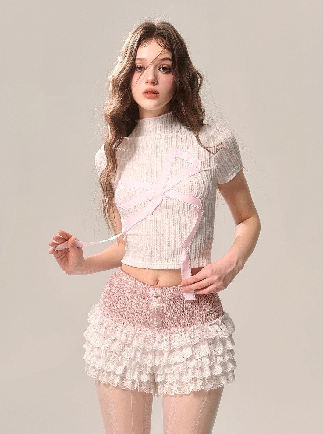 Peach Lace A-line Shorts