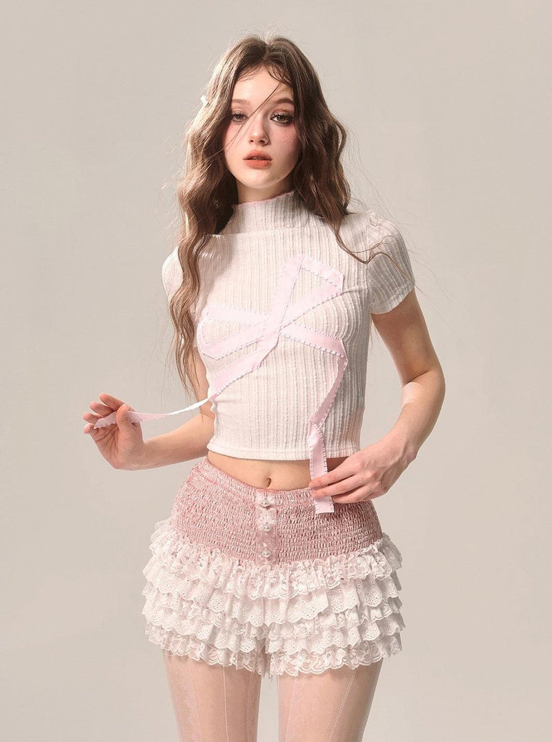 Peach Lace A-line Shorts