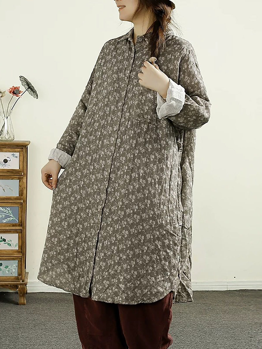 Autumn Flower Button-up Thin Cotton Coat Ak1014