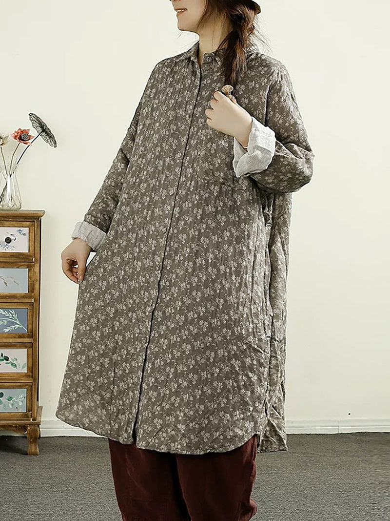 Autumn Flower Button-up Thin Cotton Coat Ak1014