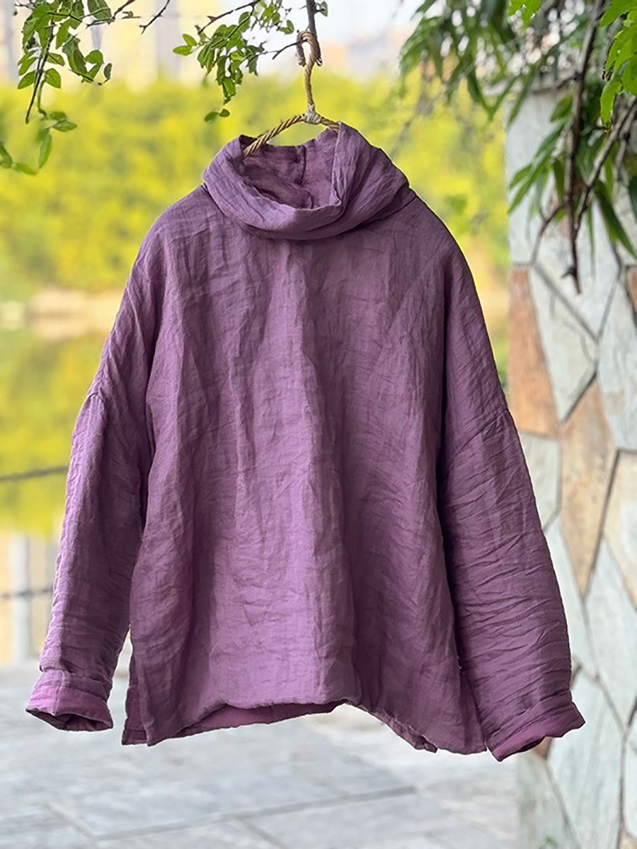 Autumn Turtleneck Ramie Padded Coat Qm029