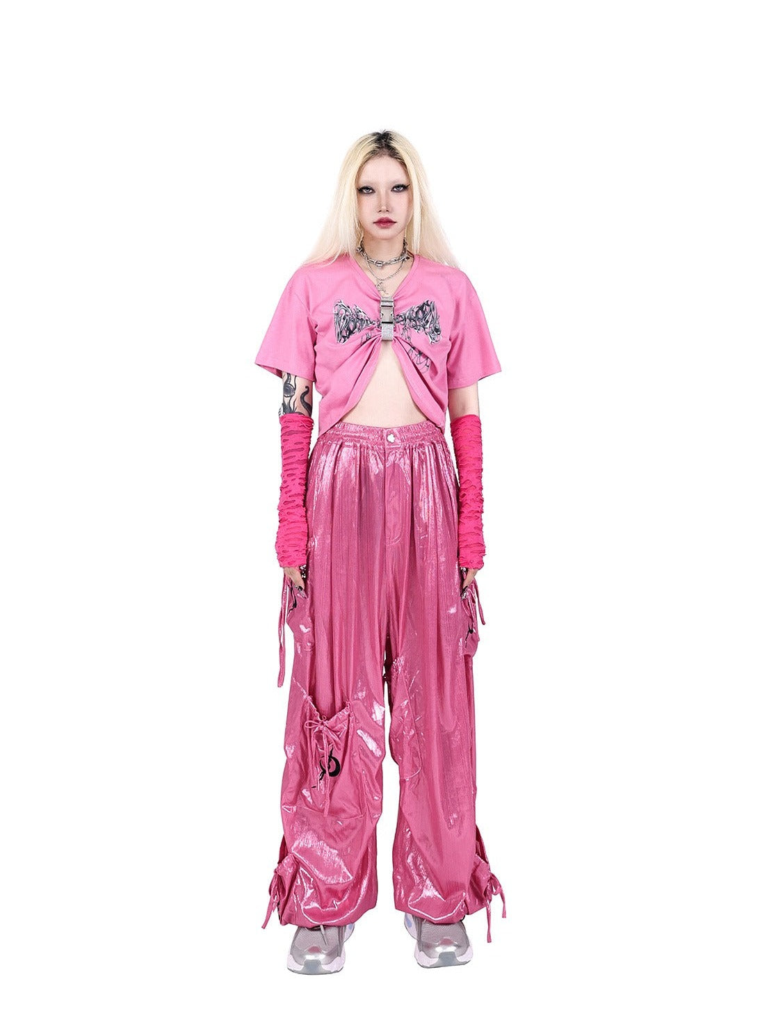 Pinkspink Metallic Cargo Balloon Pants - Silver/hot Pink
