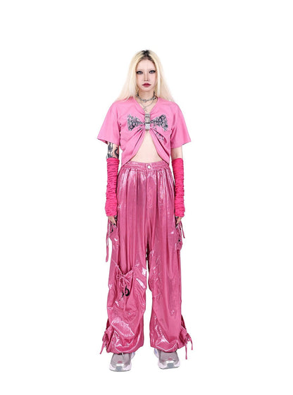 Pinkspink Metallic Cargo Balloon Pants - Silver/hot Pink