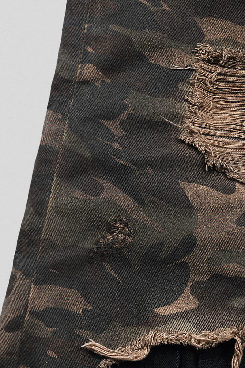 Double-layered Shredded Camo Shorts